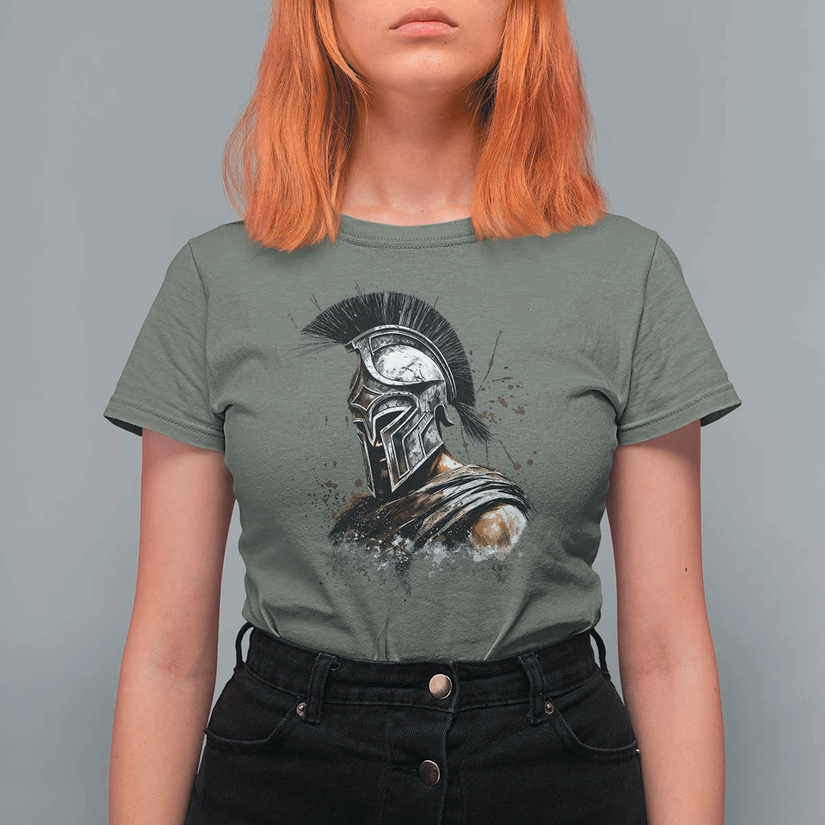 Ancient Spartan Warrior Watercolor Splatter Graphic T Shirt For Women Greek Mythology Enthusiast History Gift