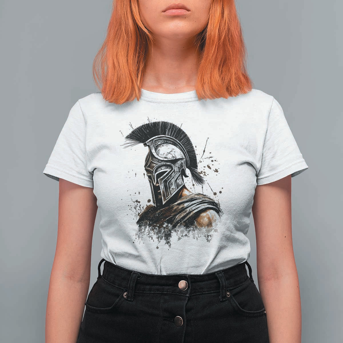 Ancient Spartan Warrior Watercolor Splatter Graphic T Shirt For Women Greek Mythology Enthusiast History Gift
