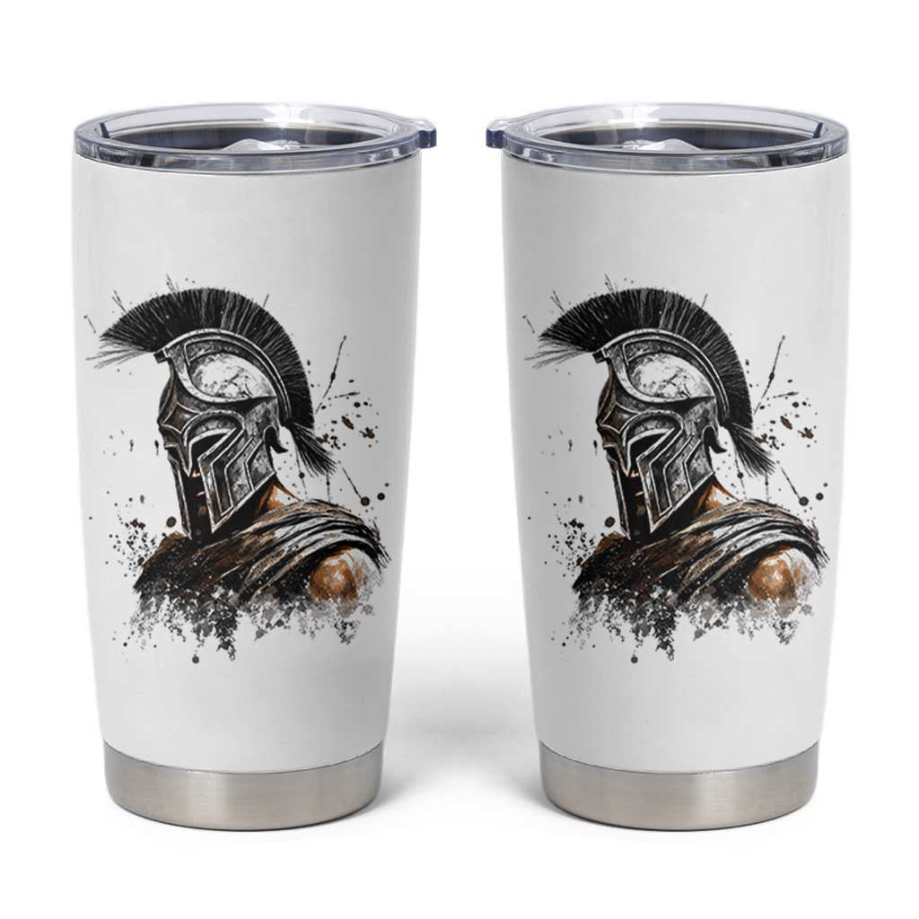 Ancient Spartan Warrior Watercolor Splatter Graphic Tumbler Cup Greek Mythology Enthusiast History Gift