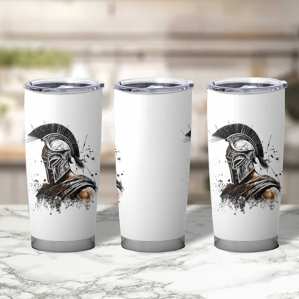 Ancient Spartan Warrior Watercolor Splatter Graphic Tumbler Cup Greek Mythology Enthusiast History Gift