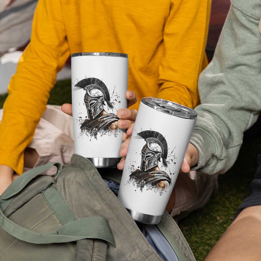 Ancient Spartan Warrior Watercolor Splatter Graphic Tumbler Cup Greek Mythology Enthusiast History Gift