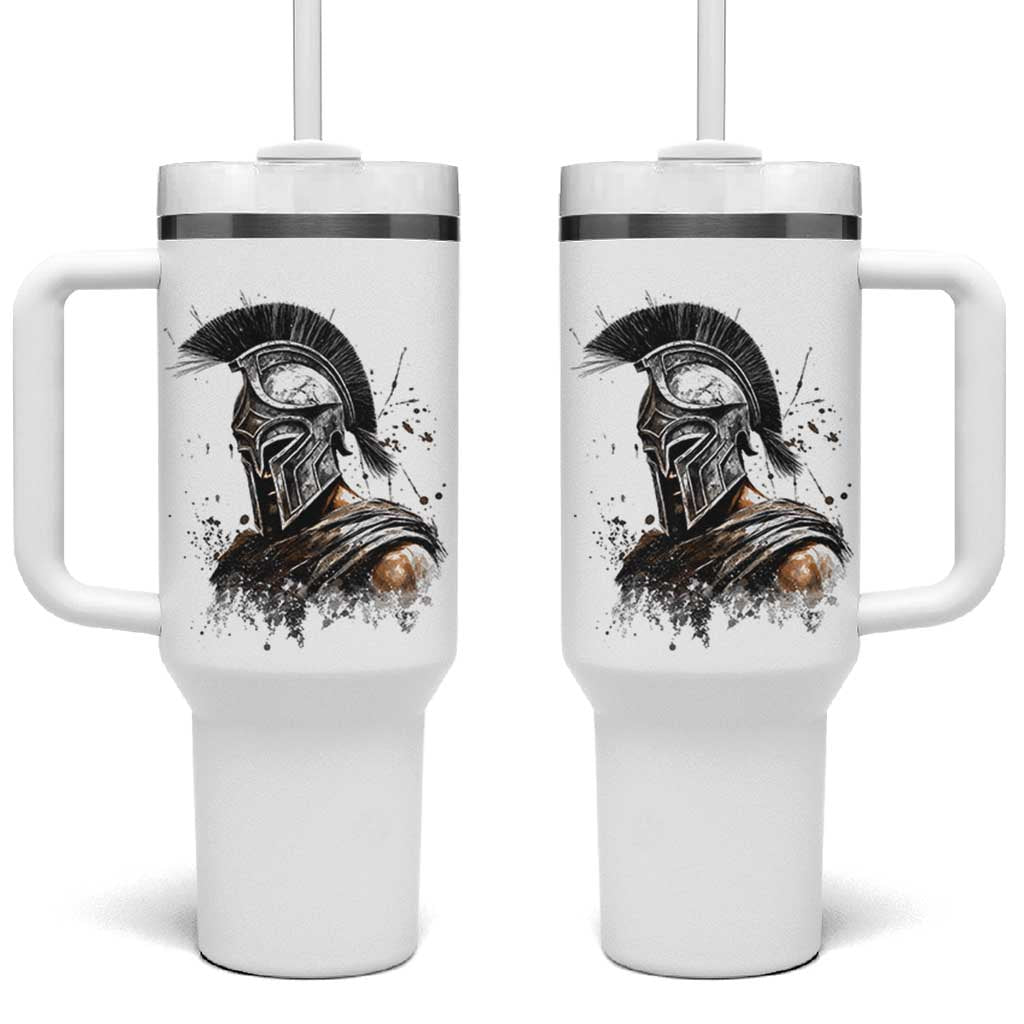 Ancient Spartan Warrior Watercolor Splatter Graphic Tumbler With Handle Greek Mythology Enthusiast History Gift