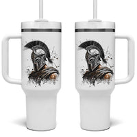 Ancient Spartan Warrior Watercolor Splatter Graphic Tumbler With Handle Greek Mythology Enthusiast History Gift