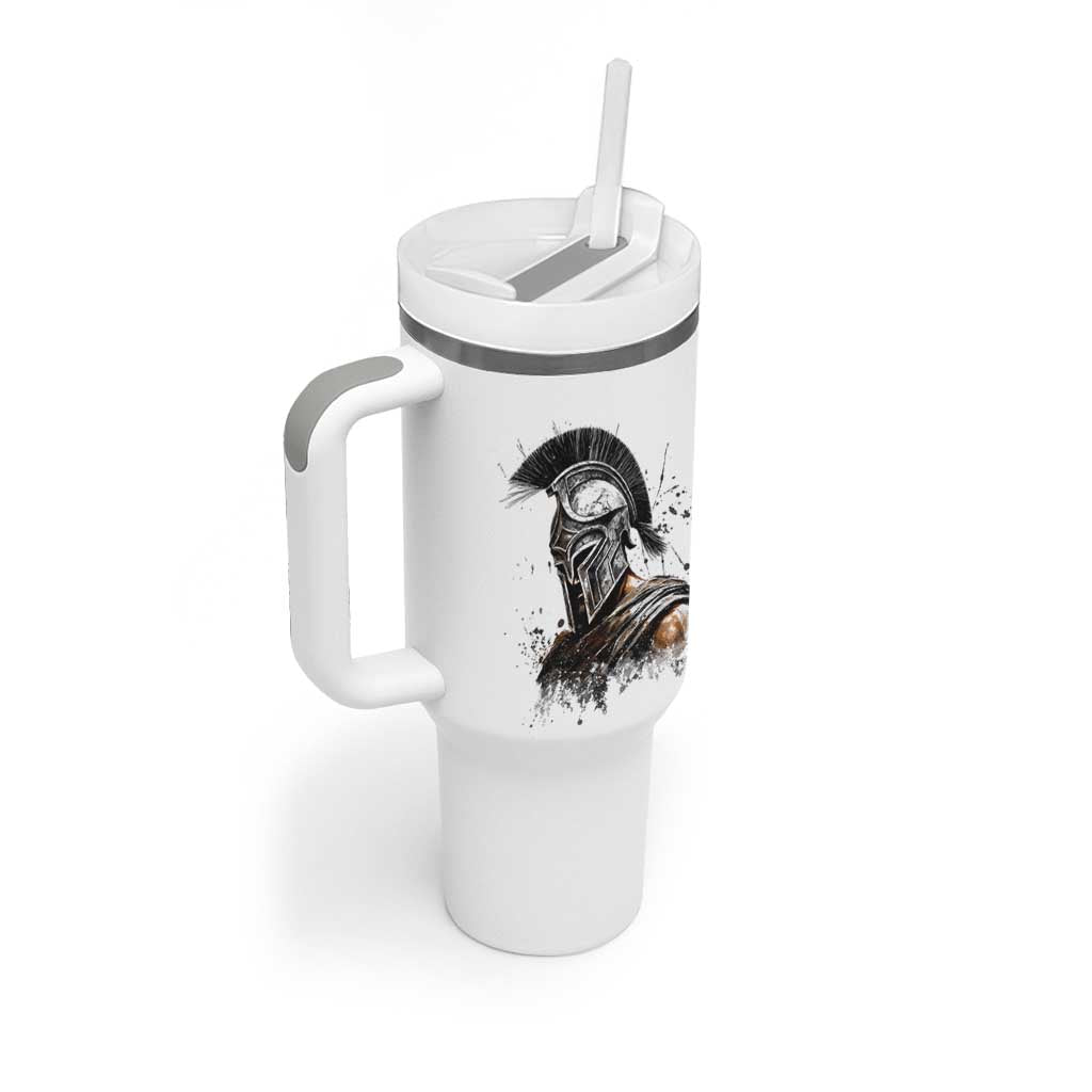 Ancient Spartan Warrior Watercolor Splatter Graphic Tumbler With Handle Greek Mythology Enthusiast History Gift