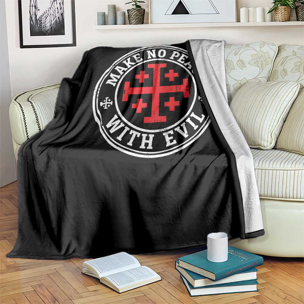 Make No Peace With Evil Jerusalem Cross Throw Blanket Christian Warrior Crusader Emblem Graphic