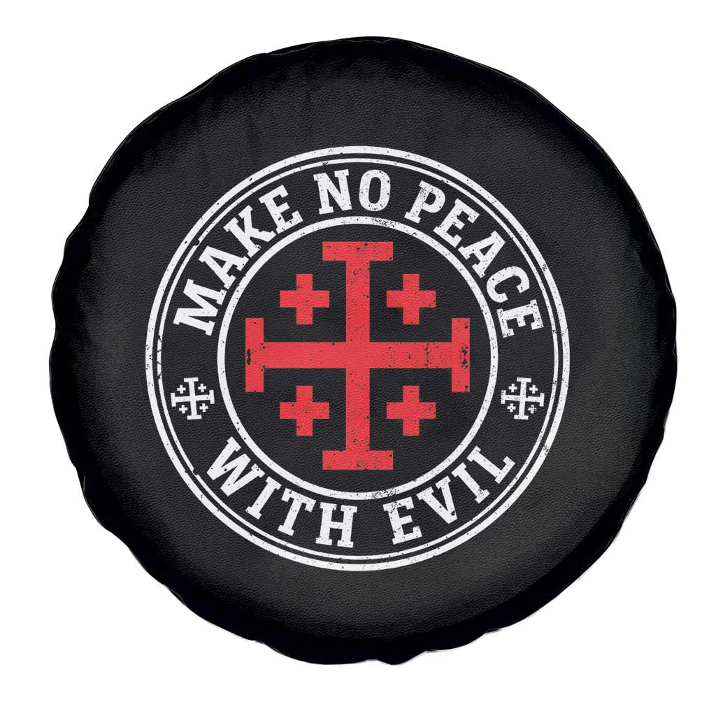 Make No Peace With Evil Jerusalem Cross Spare Tire Cover Christian Warrior Crusader Emblem Graphic