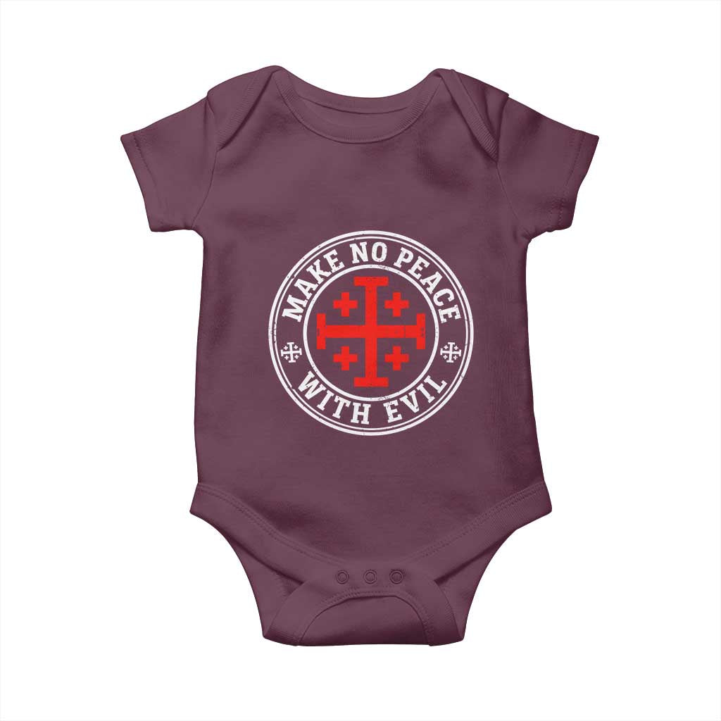 Make No Peace With Evil Jerusalem Cross Baby Onesie Christian Warrior Crusader Emblem Graphic