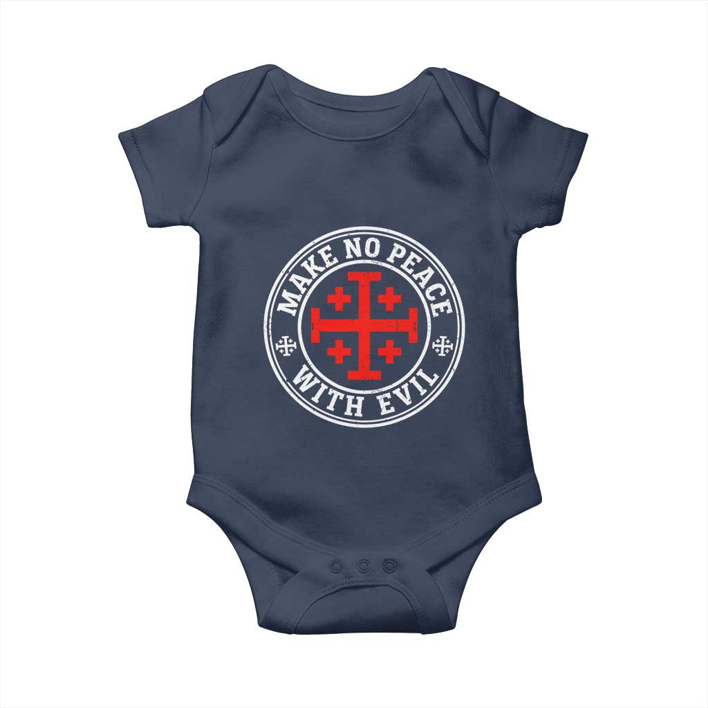 Make No Peace With Evil Jerusalem Cross Baby Onesie Christian Warrior Crusader Emblem Graphic