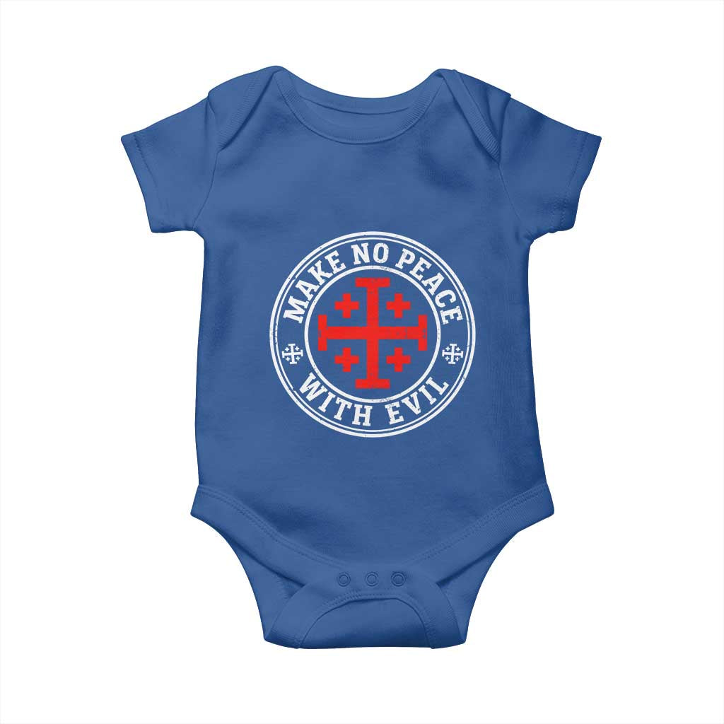 Make No Peace With Evil Jerusalem Cross Baby Onesie Christian Warrior Crusader Emblem Graphic