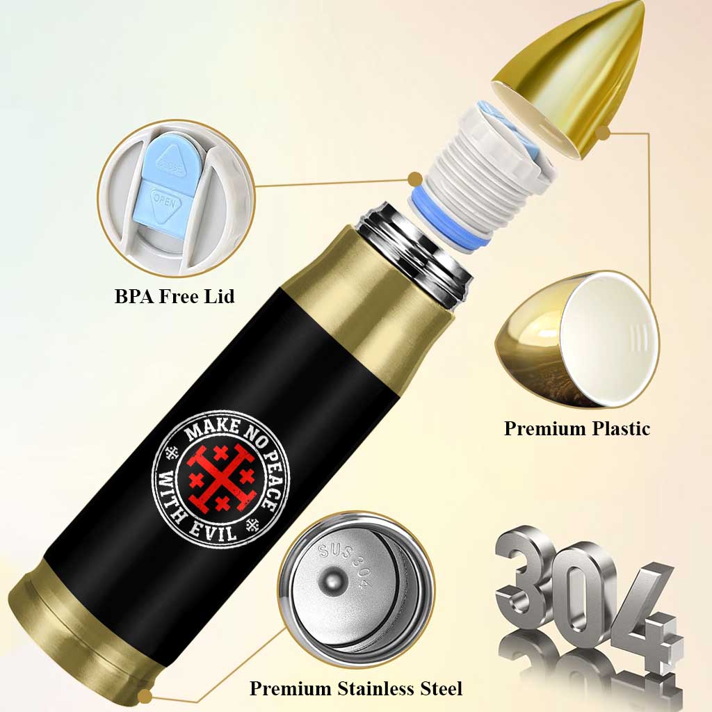 Make No Peace With Evil Jerusalem Cross Bullet Tumbler Christian Warrior Crusader Emblem Graphic