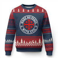 Make No Peace With Evil Jerusalem Cross Ugly Christmas Sweater Christian Warrior Crusader Emblem Graphic
