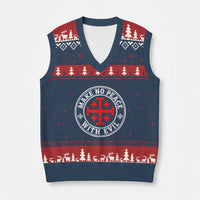 Make No Peace With Evil Jerusalem Cross V-Neck Knit Sweater Vest Christian Warrior Crusader Emblem Graphic