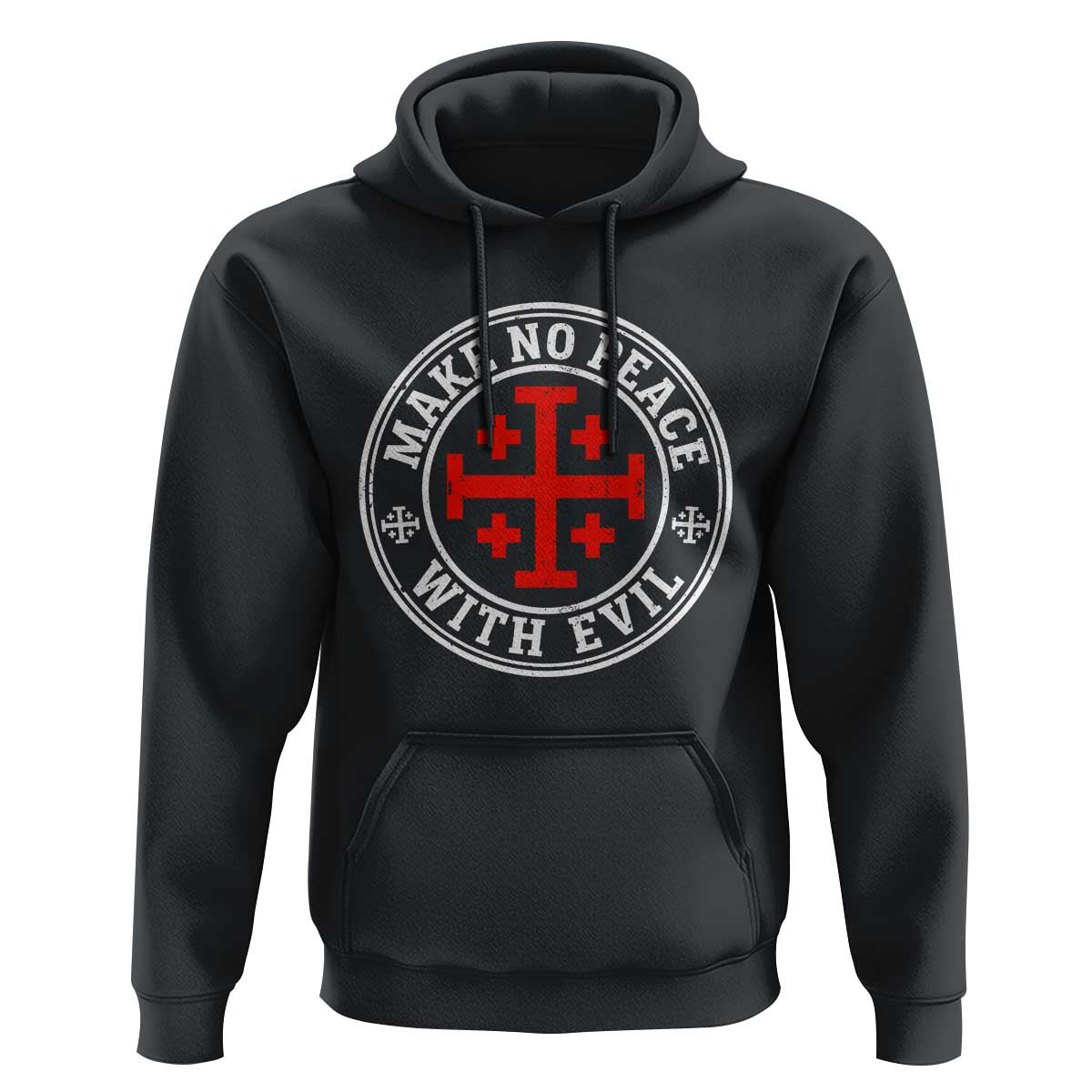 Make No Peace With Evil Jerusalem Cross Hoodie Christian Warrior Crusader Emblem Graphic