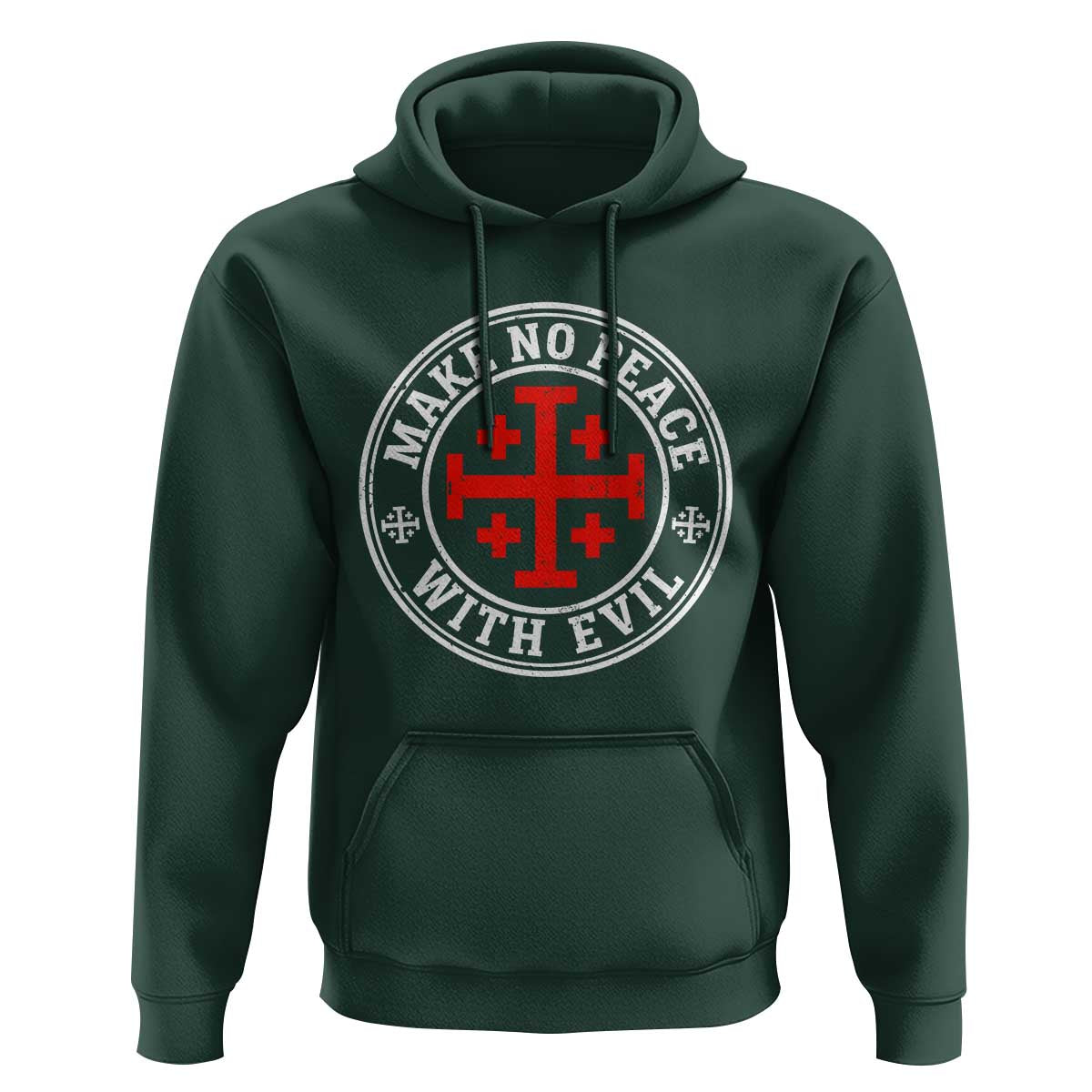 Make No Peace With Evil Jerusalem Cross Hoodie Christian Warrior Crusader Emblem Graphic