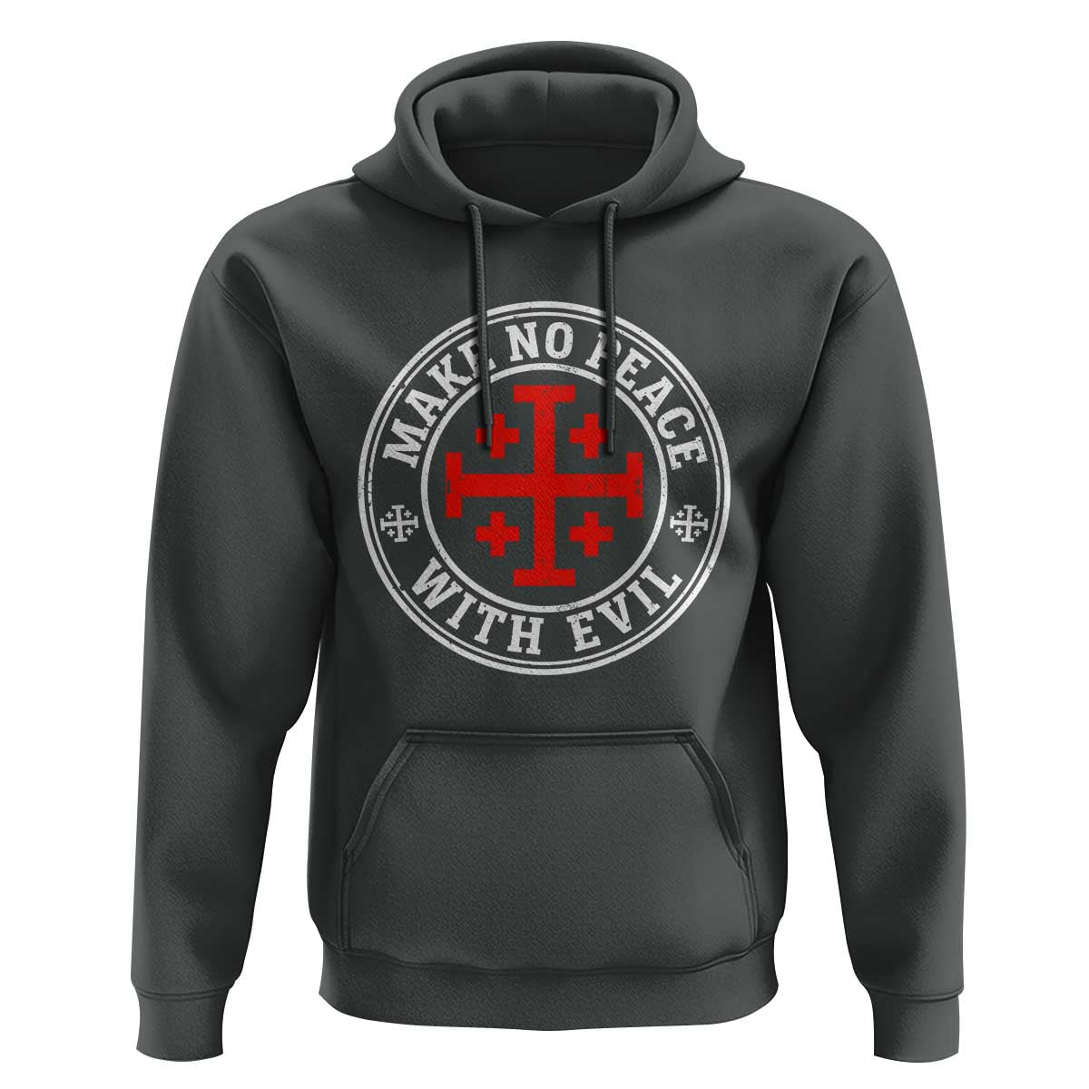 Make No Peace With Evil Jerusalem Cross Hoodie Christian Warrior Crusader Emblem Graphic