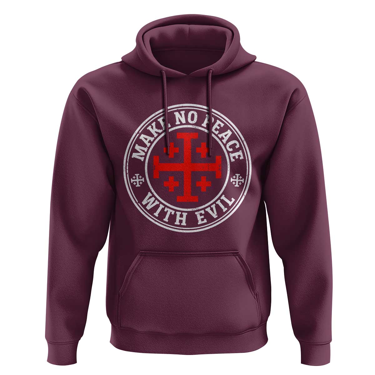 Make No Peace With Evil Jerusalem Cross Hoodie Christian Warrior Crusader Emblem Graphic