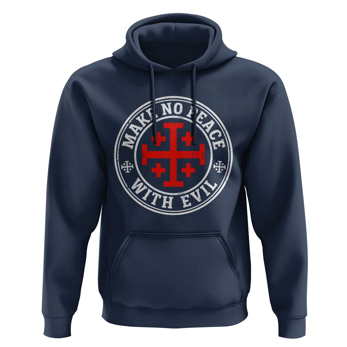 Make No Peace With Evil Jerusalem Cross Hoodie Christian Warrior Crusader Emblem Graphic
