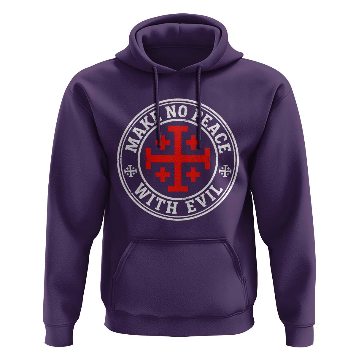 Make No Peace With Evil Jerusalem Cross Hoodie Christian Warrior Crusader Emblem Graphic