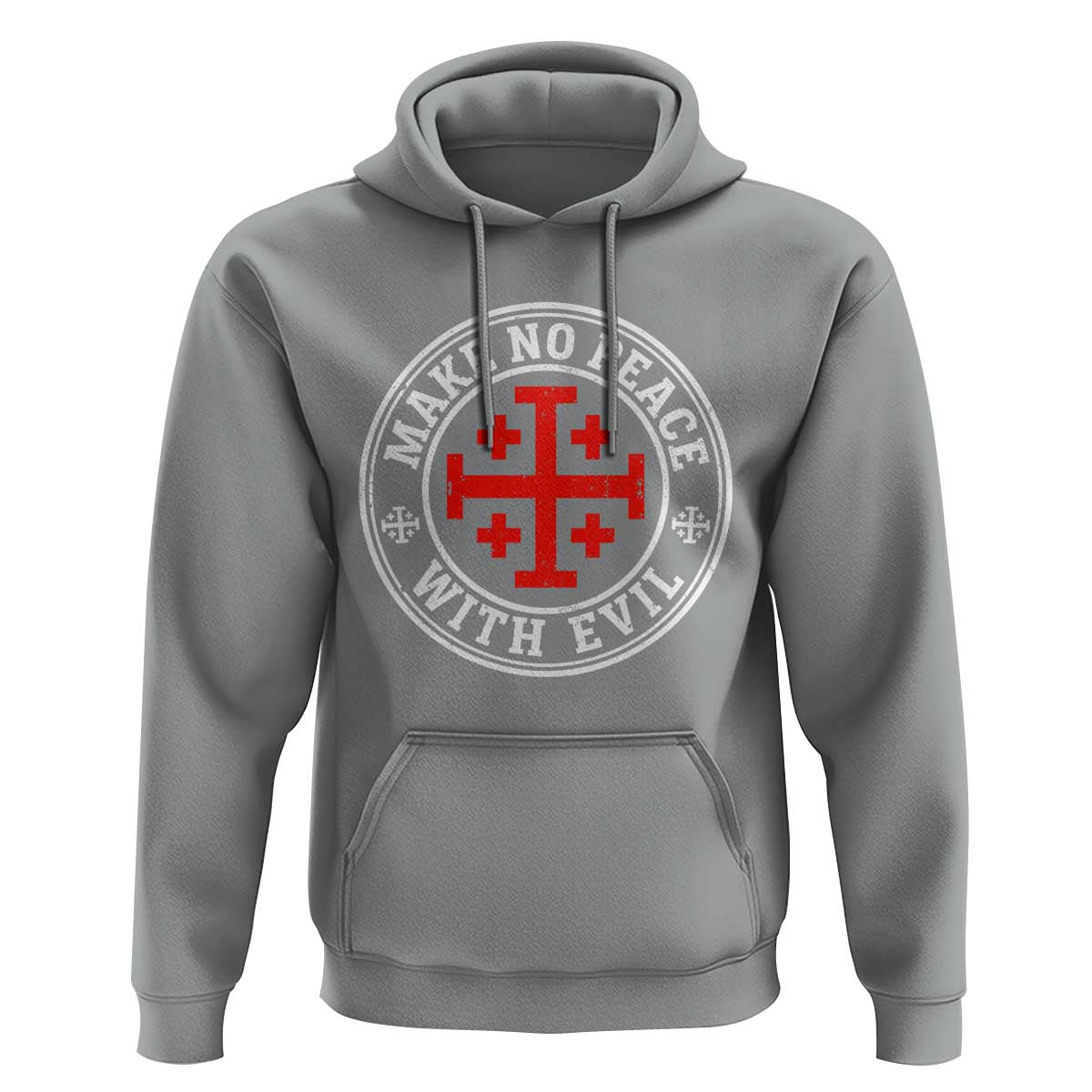 Make No Peace With Evil Jerusalem Cross Hoodie Christian Warrior Crusader Emblem Graphic