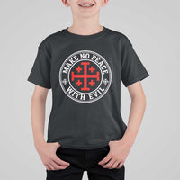 Make No Peace With Evil Jerusalem Cross T Shirt For Kid Christian Warrior Crusader Emblem Graphic