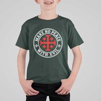 Make No Peace With Evil Jerusalem Cross T Shirt For Kid Christian Warrior Crusader Emblem Graphic