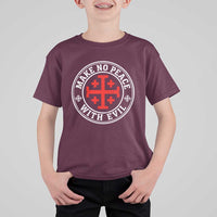 Make No Peace With Evil Jerusalem Cross T Shirt For Kid Christian Warrior Crusader Emblem Graphic