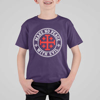 Make No Peace With Evil Jerusalem Cross T Shirt For Kid Christian Warrior Crusader Emblem Graphic
