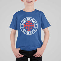 Make No Peace With Evil Jerusalem Cross T Shirt For Kid Christian Warrior Crusader Emblem Graphic