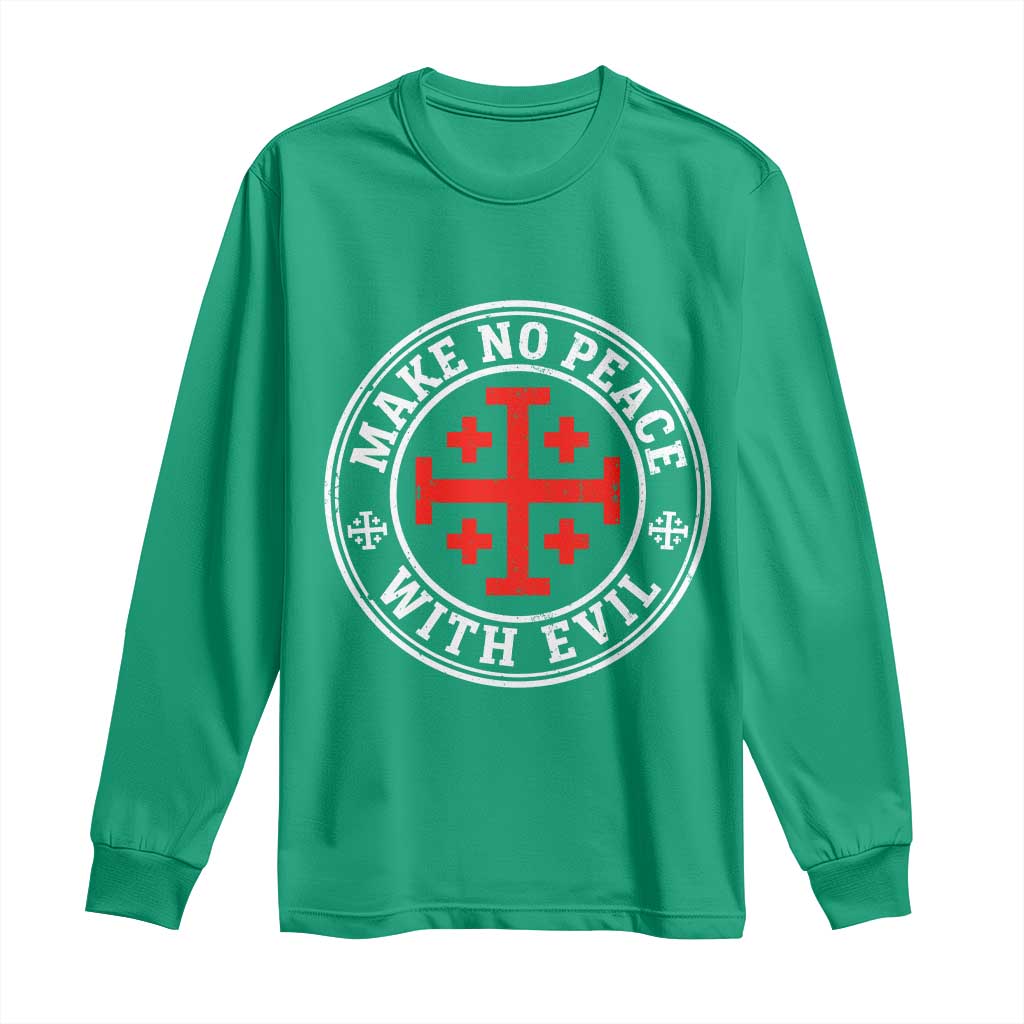 Make No Peace With Evil Jerusalem Cross Long Sleeve Shirt Christian Warrior Crusader Emblem Graphic