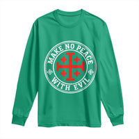 Make No Peace With Evil Jerusalem Cross Long Sleeve Shirt Christian Warrior Crusader Emblem Graphic