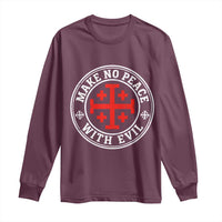 Make No Peace With Evil Jerusalem Cross Long Sleeve Shirt Christian Warrior Crusader Emblem Graphic