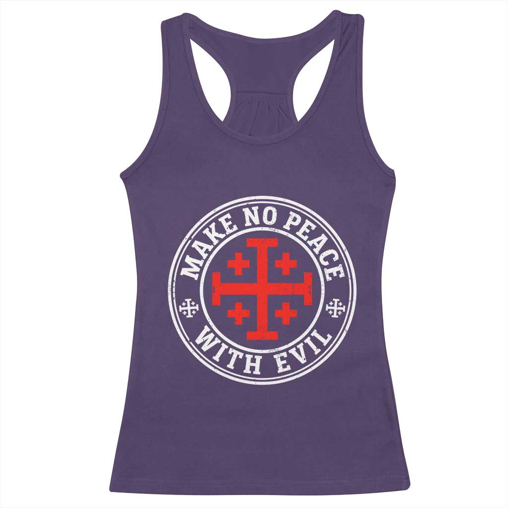 Make No Peace With Evil Jerusalem Cross Racerback Tank Top Christian Warrior Crusader Emblem Graphic