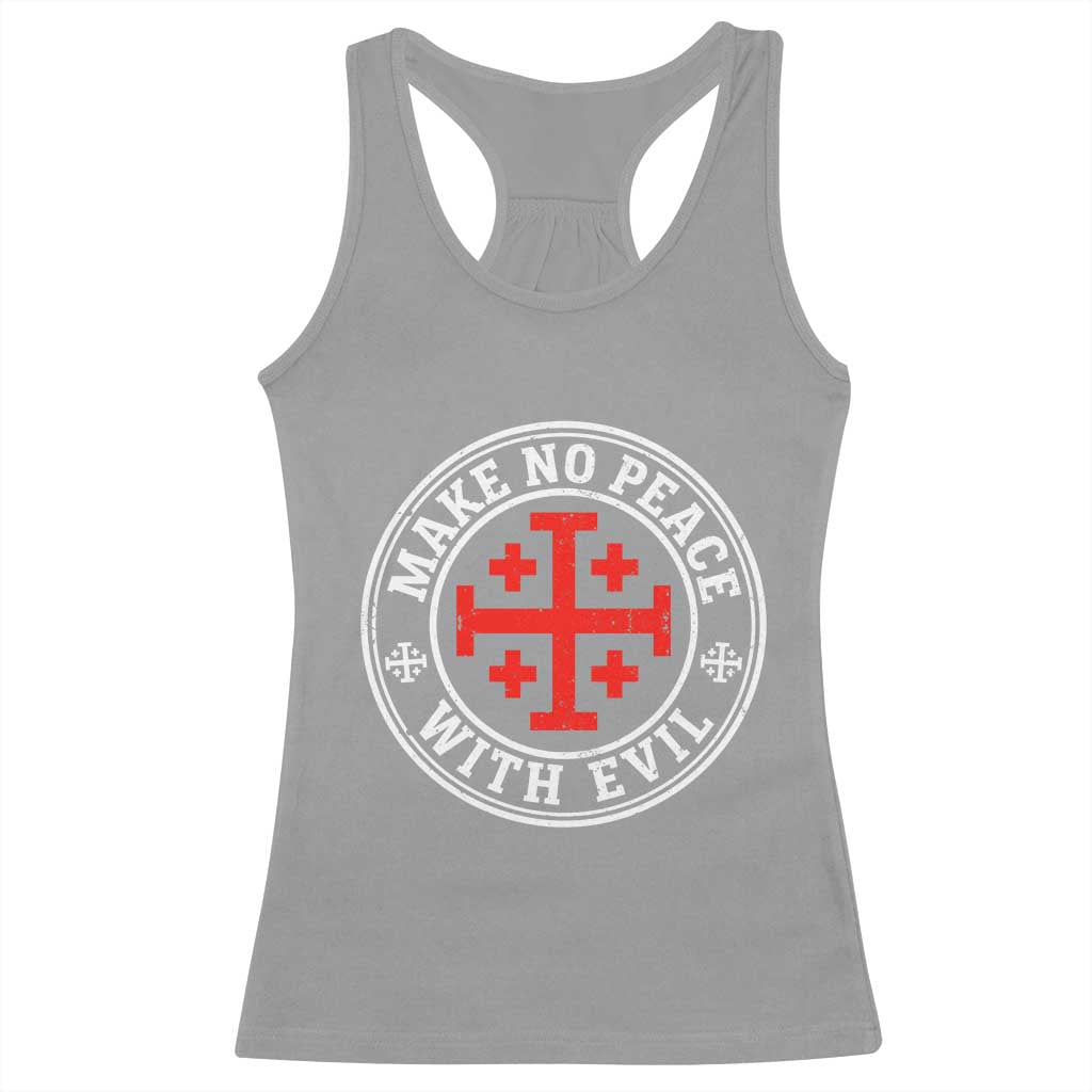 Make No Peace With Evil Jerusalem Cross Racerback Tank Top Christian Warrior Crusader Emblem Graphic