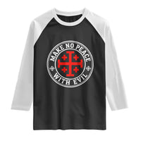 Make No Peace With Evil Jerusalem Cross Raglan Shirt Christian Warrior Crusader Emblem Graphic