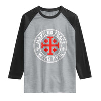 Make No Peace With Evil Jerusalem Cross Raglan Shirt Christian Warrior Crusader Emblem Graphic