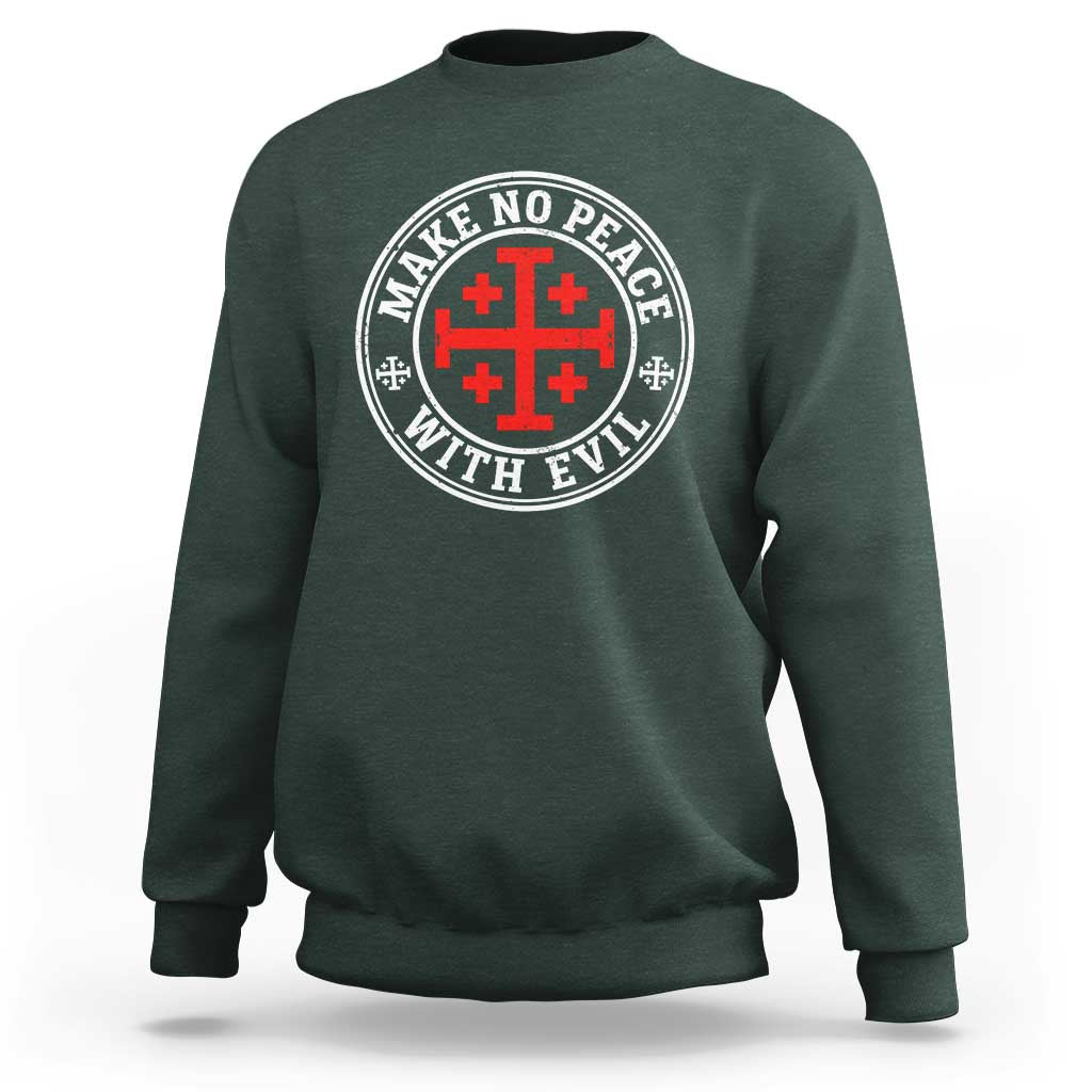 Make No Peace With Evil Jerusalem Cross Sweatshirt Christian Warrior Crusader Emblem Graphic