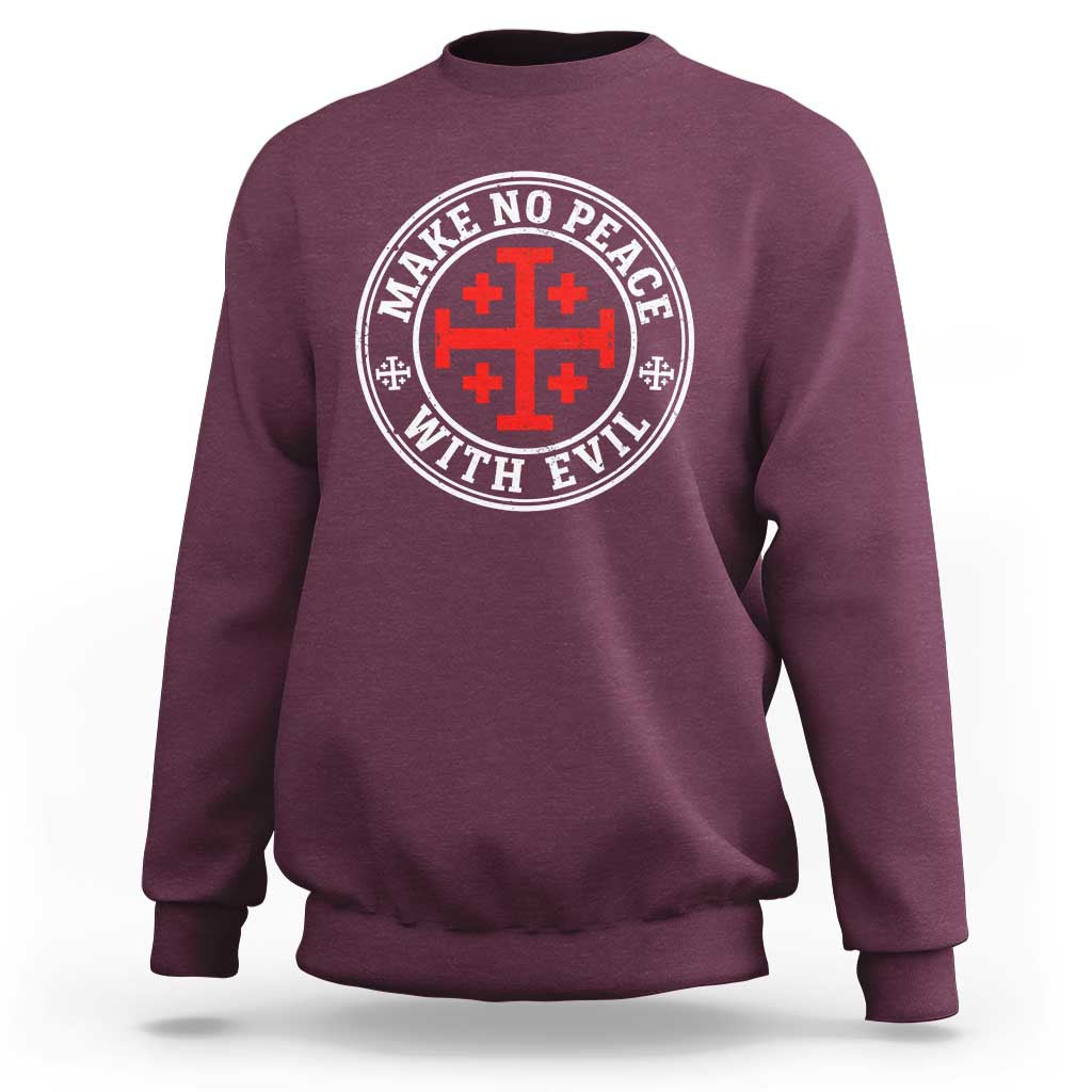 Make No Peace With Evil Jerusalem Cross Sweatshirt Christian Warrior Crusader Emblem Graphic