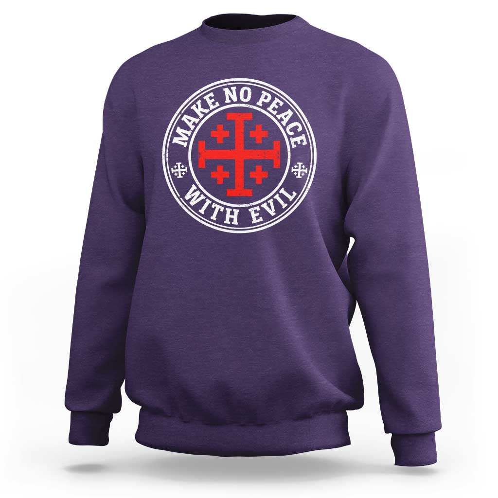 Make No Peace With Evil Jerusalem Cross Sweatshirt Christian Warrior Crusader Emblem Graphic