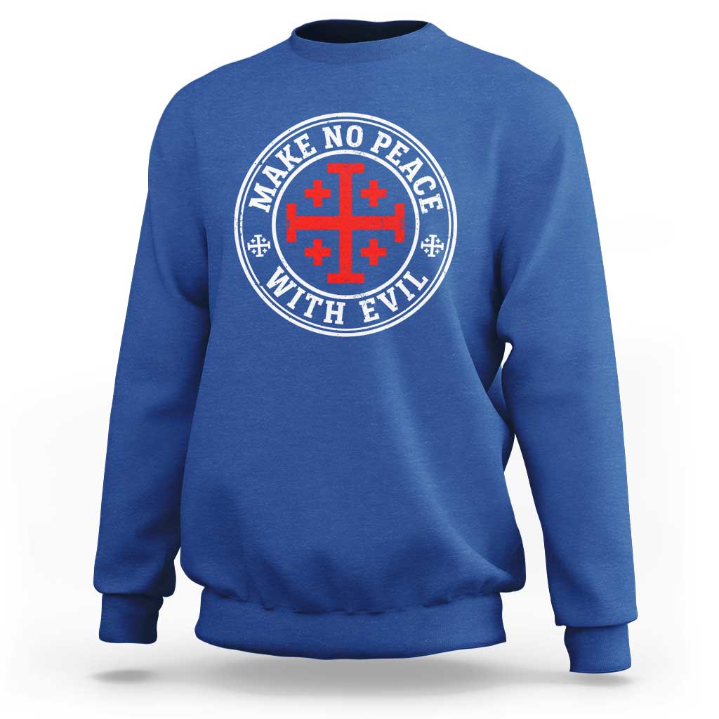 Make No Peace With Evil Jerusalem Cross Sweatshirt Christian Warrior Crusader Emblem Graphic