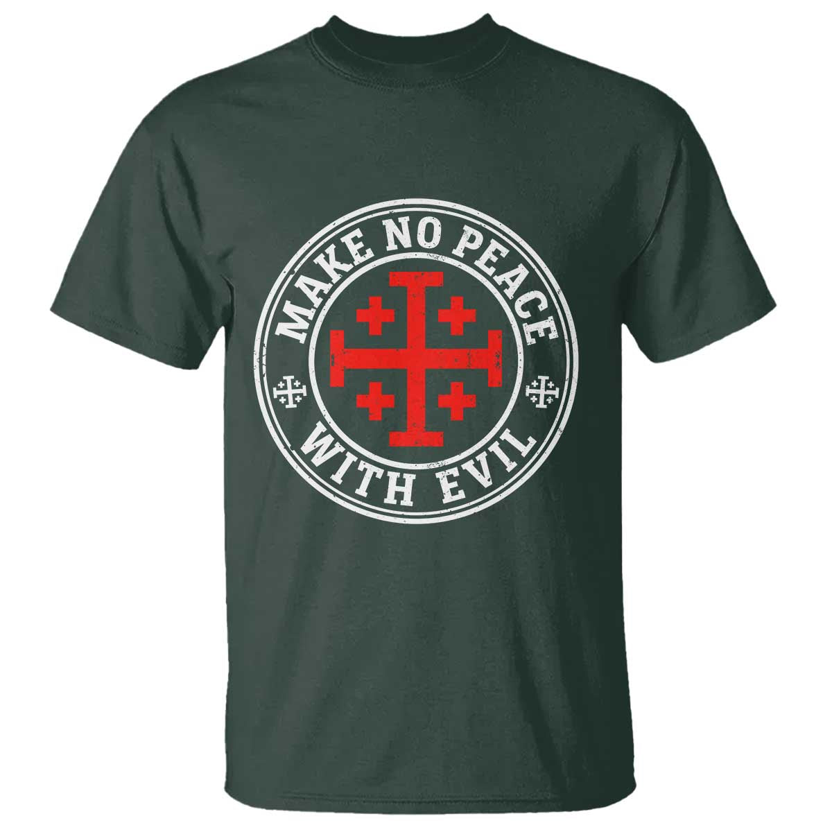 Make No Peace With Evil Jerusalem Cross T Shirt Christian Warrior Crusader Emblem Graphic