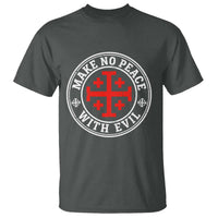 Make No Peace With Evil Jerusalem Cross T Shirt Christian Warrior Crusader Emblem Graphic