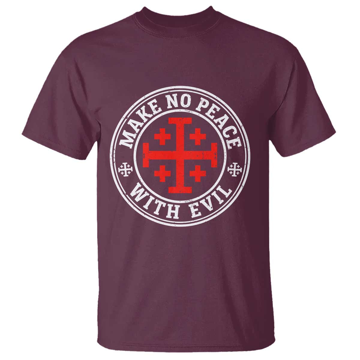 Make No Peace With Evil Jerusalem Cross T Shirt Christian Warrior Crusader Emblem Graphic