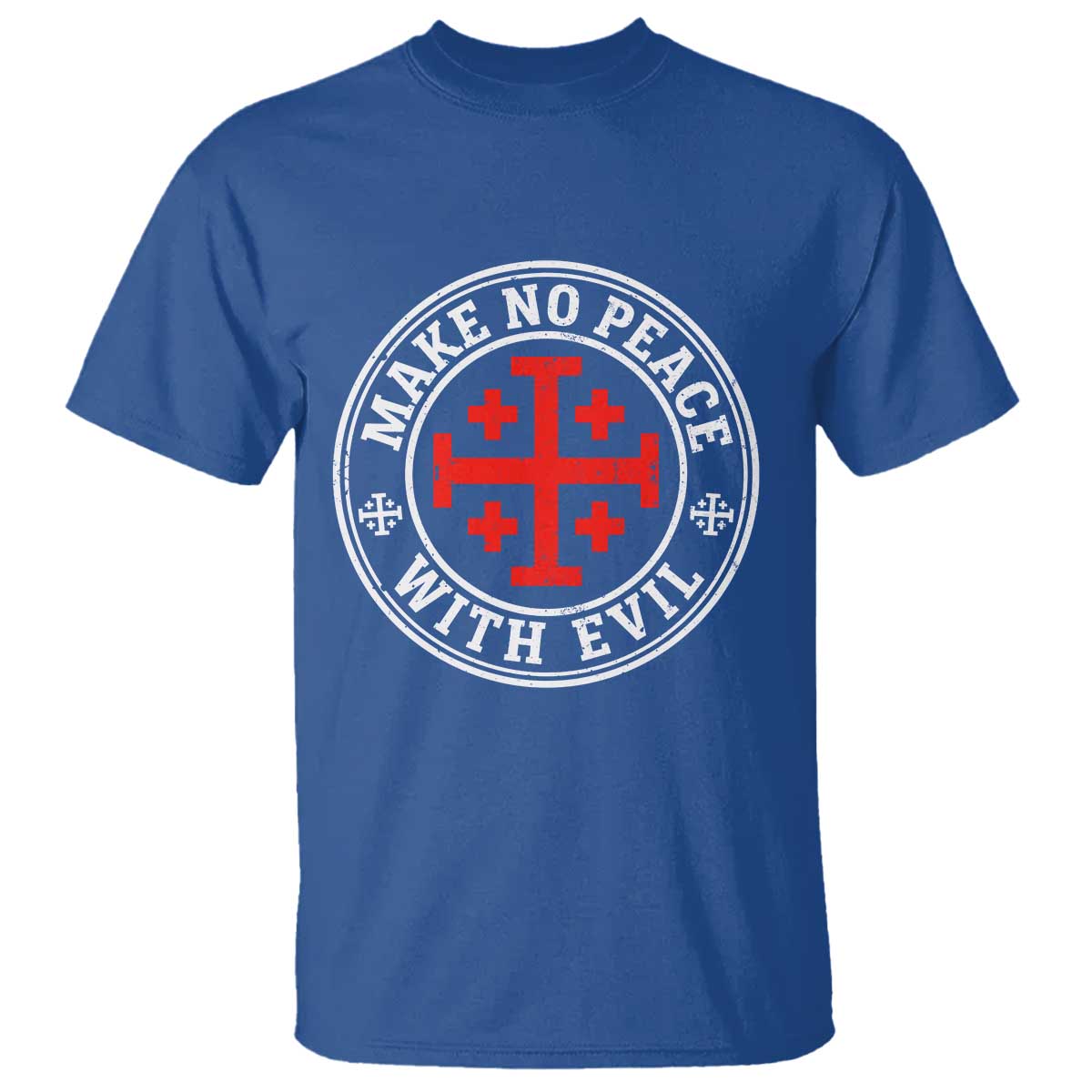 Make No Peace With Evil Jerusalem Cross T Shirt Christian Warrior Crusader Emblem Graphic