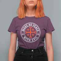 Make No Peace With Evil Jerusalem Cross T Shirt For Women Christian Warrior Crusader Emblem Graphic