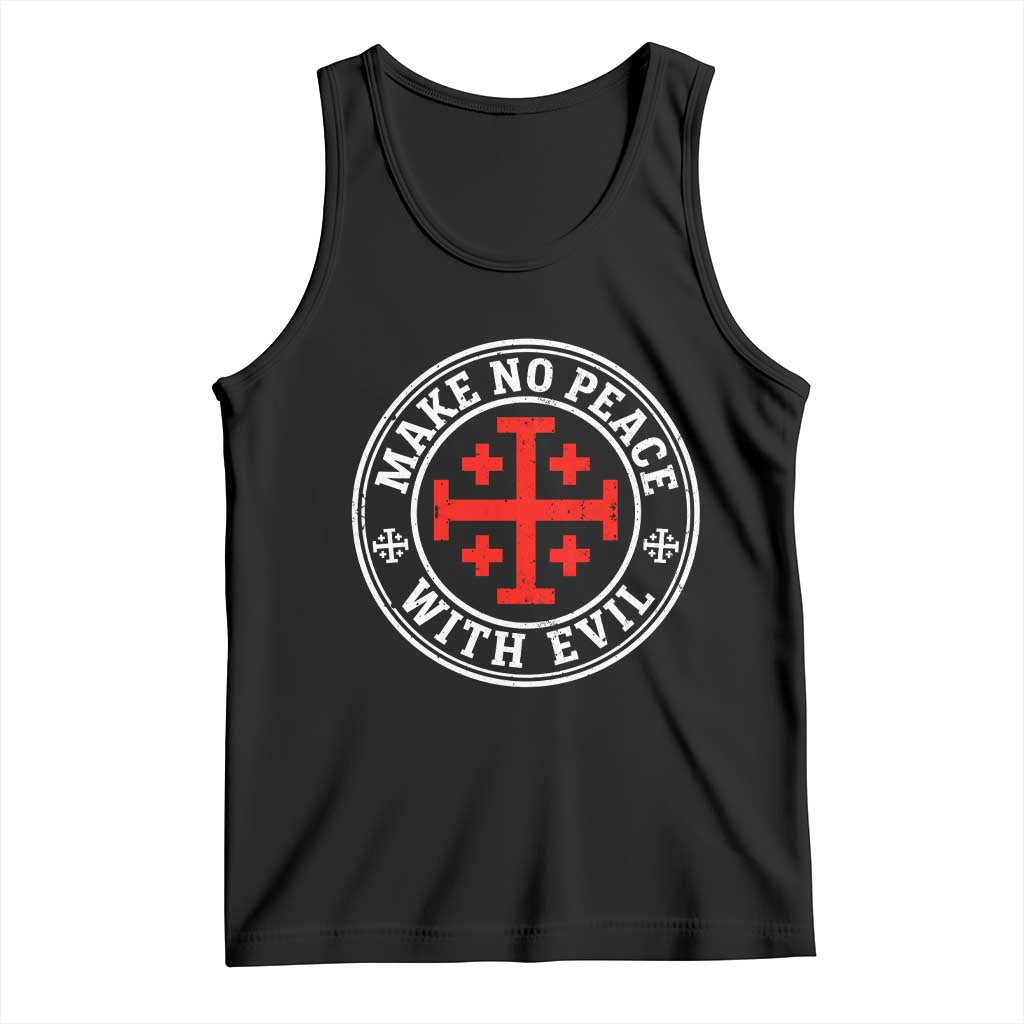 Make No Peace With Evil Jerusalem Cross Tank Top Christian Warrior Crusader Emblem Graphic