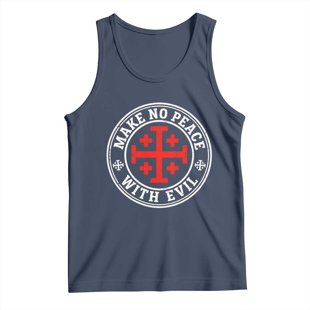 Make No Peace With Evil Jerusalem Cross Tank Top Christian Warrior Crusader Emblem Graphic