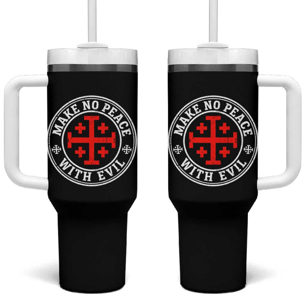 Make No Peace With Evil Jerusalem Cross Tumbler With Handle Christian Warrior Crusader Emblem Graphic