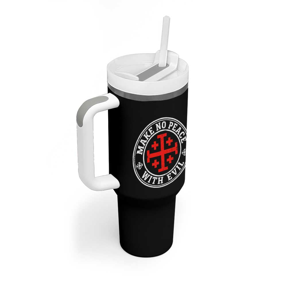 Make No Peace With Evil Jerusalem Cross Tumbler With Handle Christian Warrior Crusader Emblem Graphic