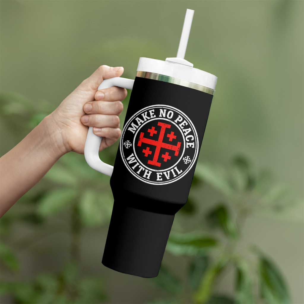 Make No Peace With Evil Jerusalem Cross Tumbler With Handle Christian Warrior Crusader Emblem Graphic