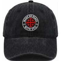 Make No Peace With Evil Jerusalem Cross Washed Cotton Baseball Cap Christian Warrior Crusader Emblem Graphic